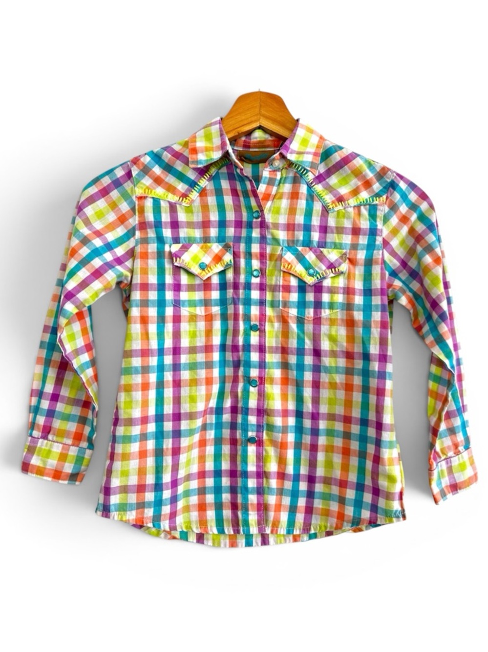 Wrangler Multicolor Check Classic Long Sleeve Snap Button Shirt COLLARED STITCH